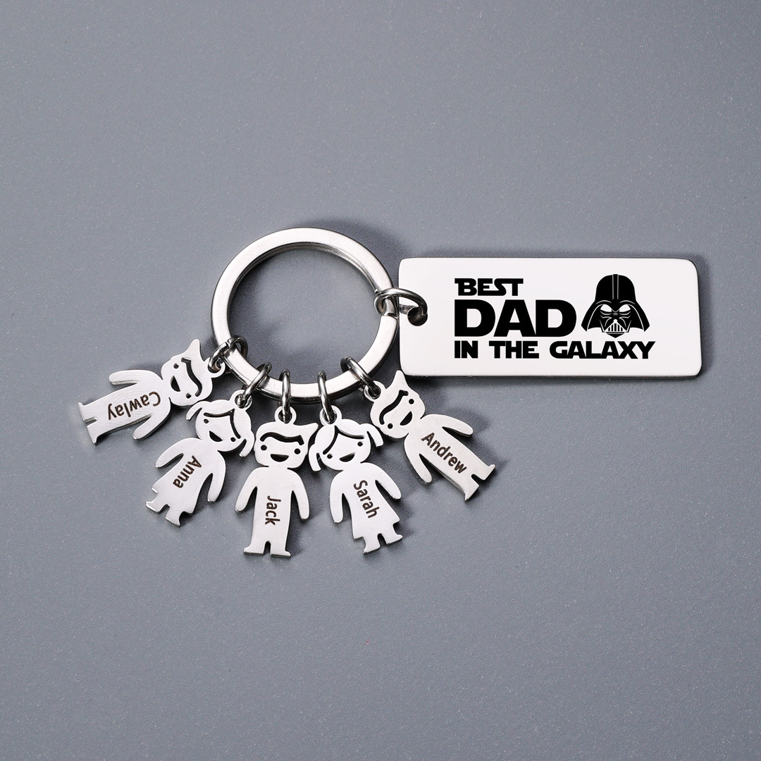 Personalised Best Dad in The Galaxy Keychain with 5 Kid Charms Father's Day Gift-Jessemade AU