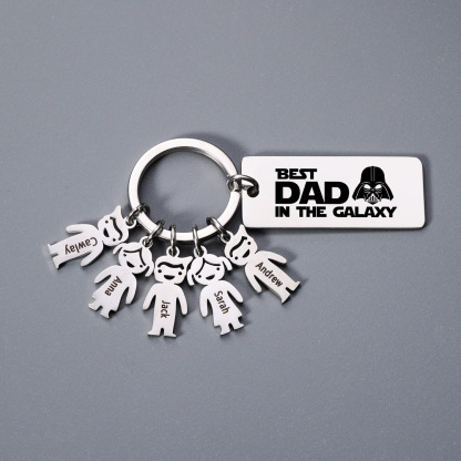 Personalised Best Dad in The Galaxy Keychain with 5 Kid Charms Father's Day Gift-Jessemade AU