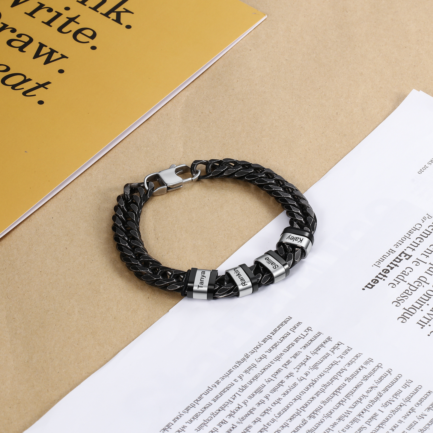 Personalised Black Stainless Steel Bracelet Custom 4 Names Men's Women's Bracelets For Couple-Jessemade AU