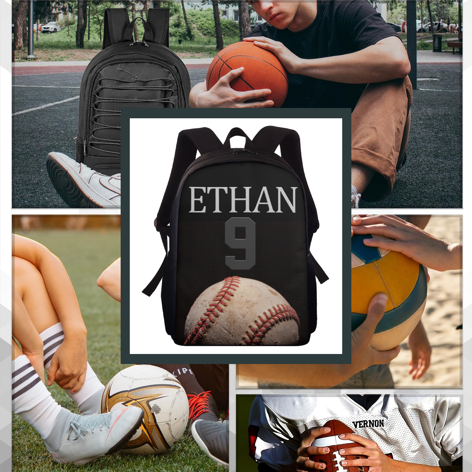 Custom Name and Number Backpack Personalised Baseball Schoolbag for Students-Jessemade AU