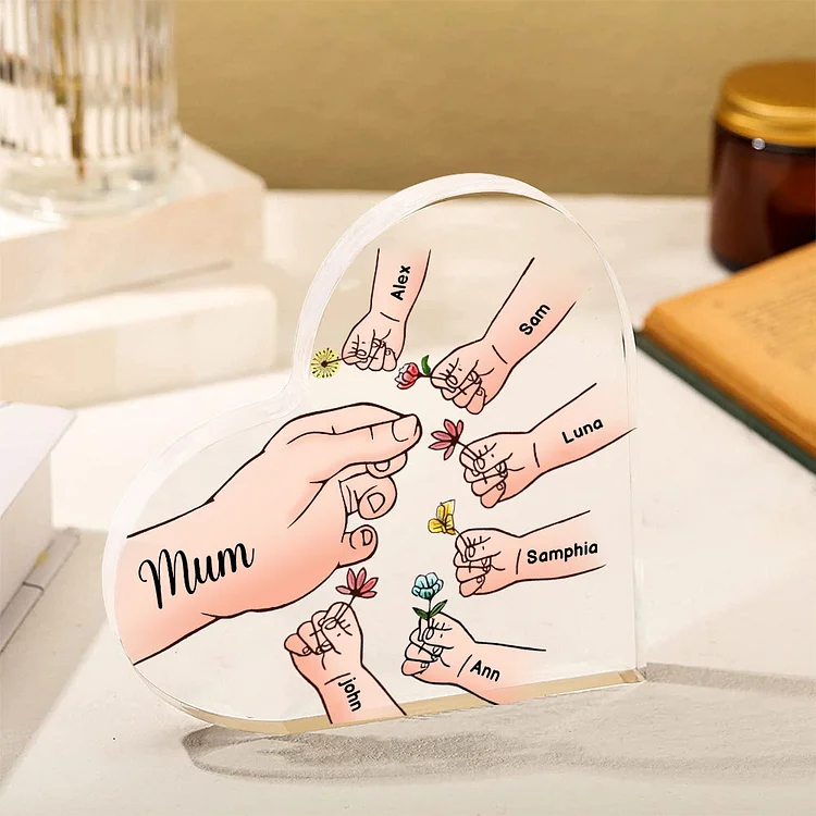 7 Names - Personalised Acrylic Heart Keepsake Handing Flowers to Mother Ornaments Gifts for Grandma/Mother-Jessemade AU