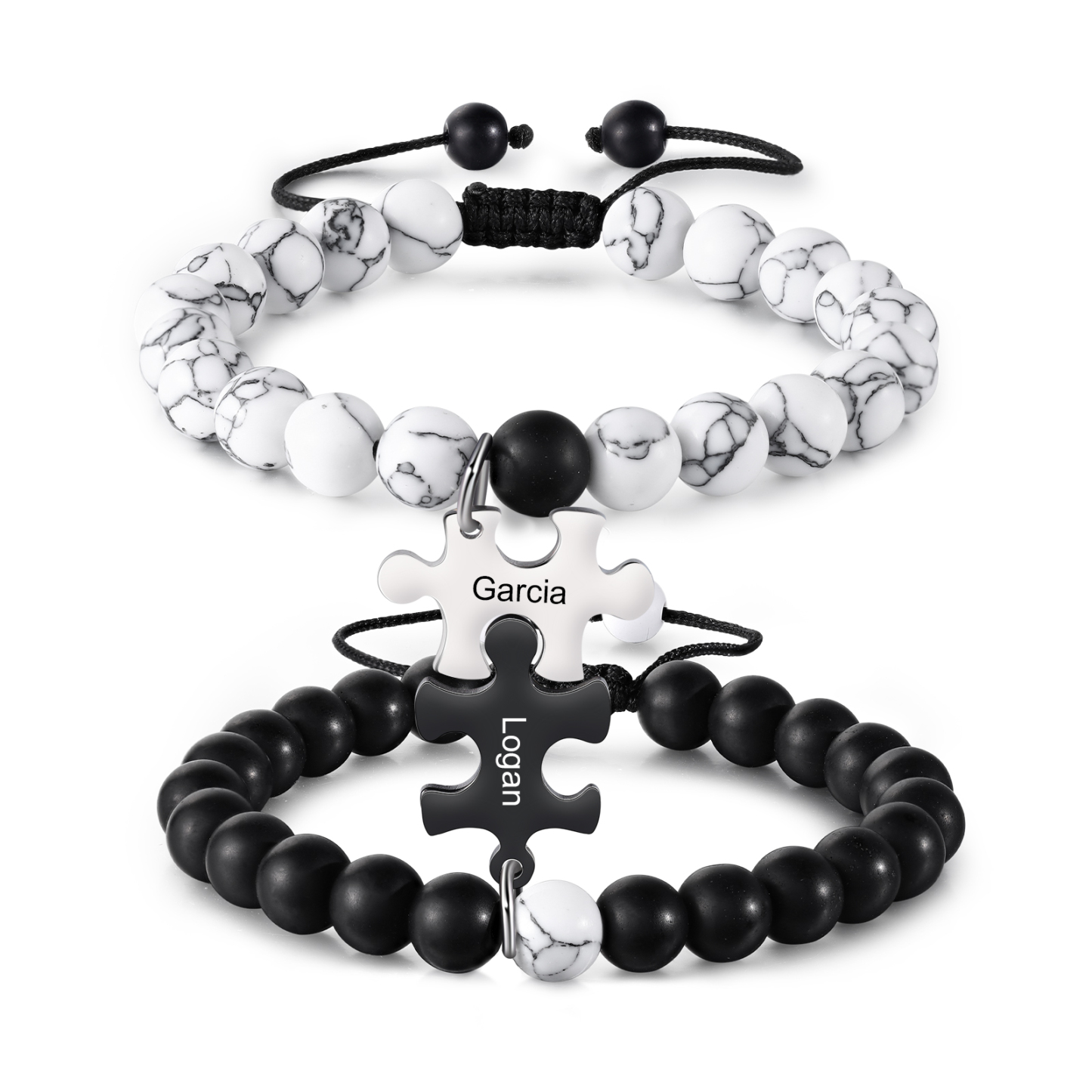 Personalised Puzzle Bracelet Set Customised 2 Names Beaded Bracelet Gift for Couples-Jessemade AU