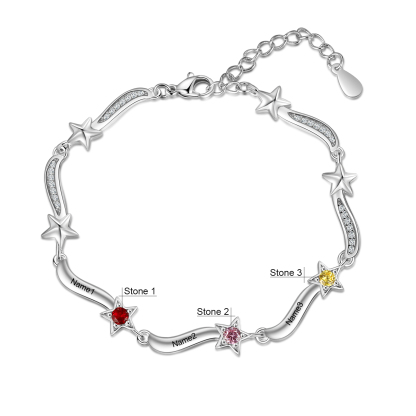 Personalised Star Bracelet With 3 Birthstones Custom Names Bracelet Gift For Women-Jessemade AU