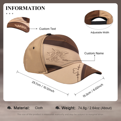 Personalised Fist Bump Classical Baseball Cap Custom 5 Names & 1 Text Snapback Adjustable Gift for Dad/Grandpa/Husband-Jessemade AU