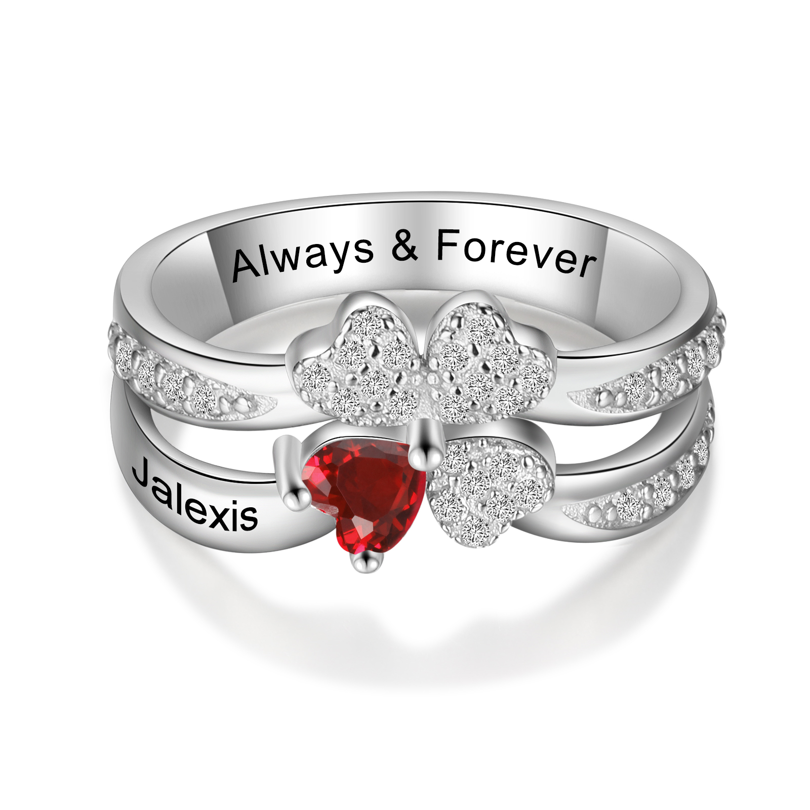 Personalised Ring With 1 Birthstone Engraved Names Ring Best Gift For Women-Jessemade AU