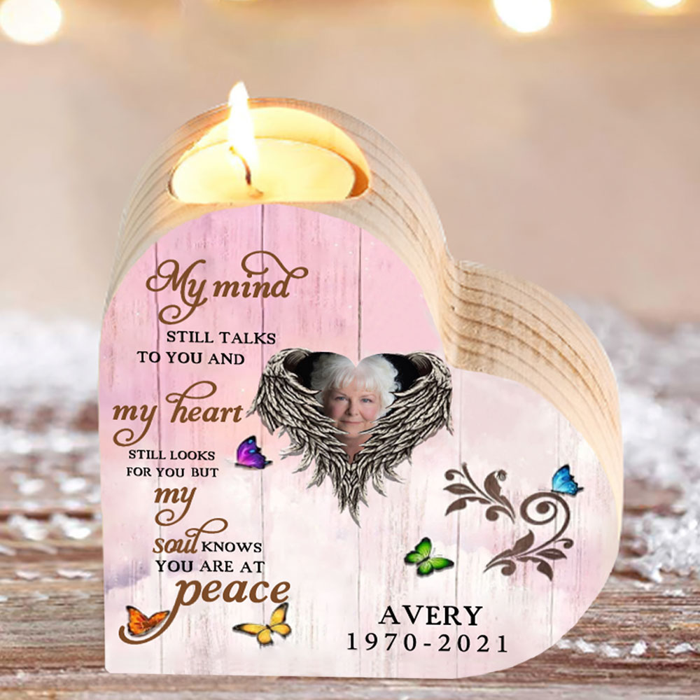 Personalised Wooden Heart Candle Holder Memorial Candlesticks "My mind still talks to you" Gifts For Lost of Loved One-Jessemade AU