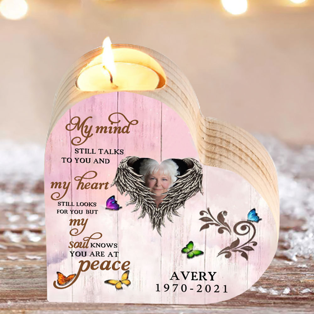 Personalised Wooden Heart Candle Holder Memorial Candlesticks "My mind still talks to you" Gifts For Lost of Loved One-Jessemade AU