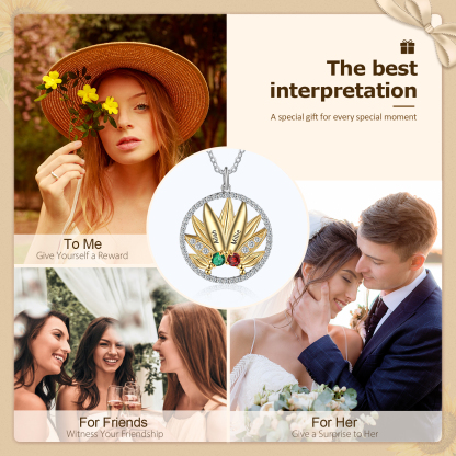 Personalised Sunflower Necklace With 2 Birthstones Engraved Names Necklace Gift For Women-Jessemade AU