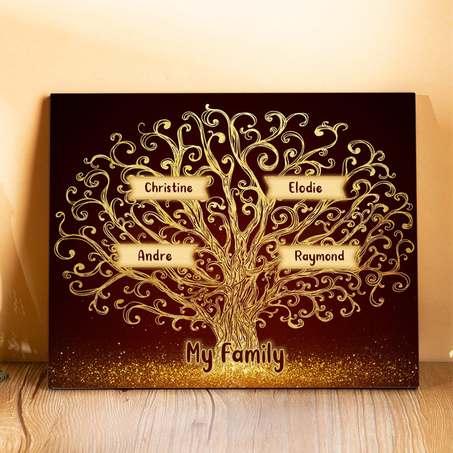4 Names - Personalised Family Tree Wooden Plaque Custom Text Home Decor Gifts for Mother/Grandma-Jessemade AU