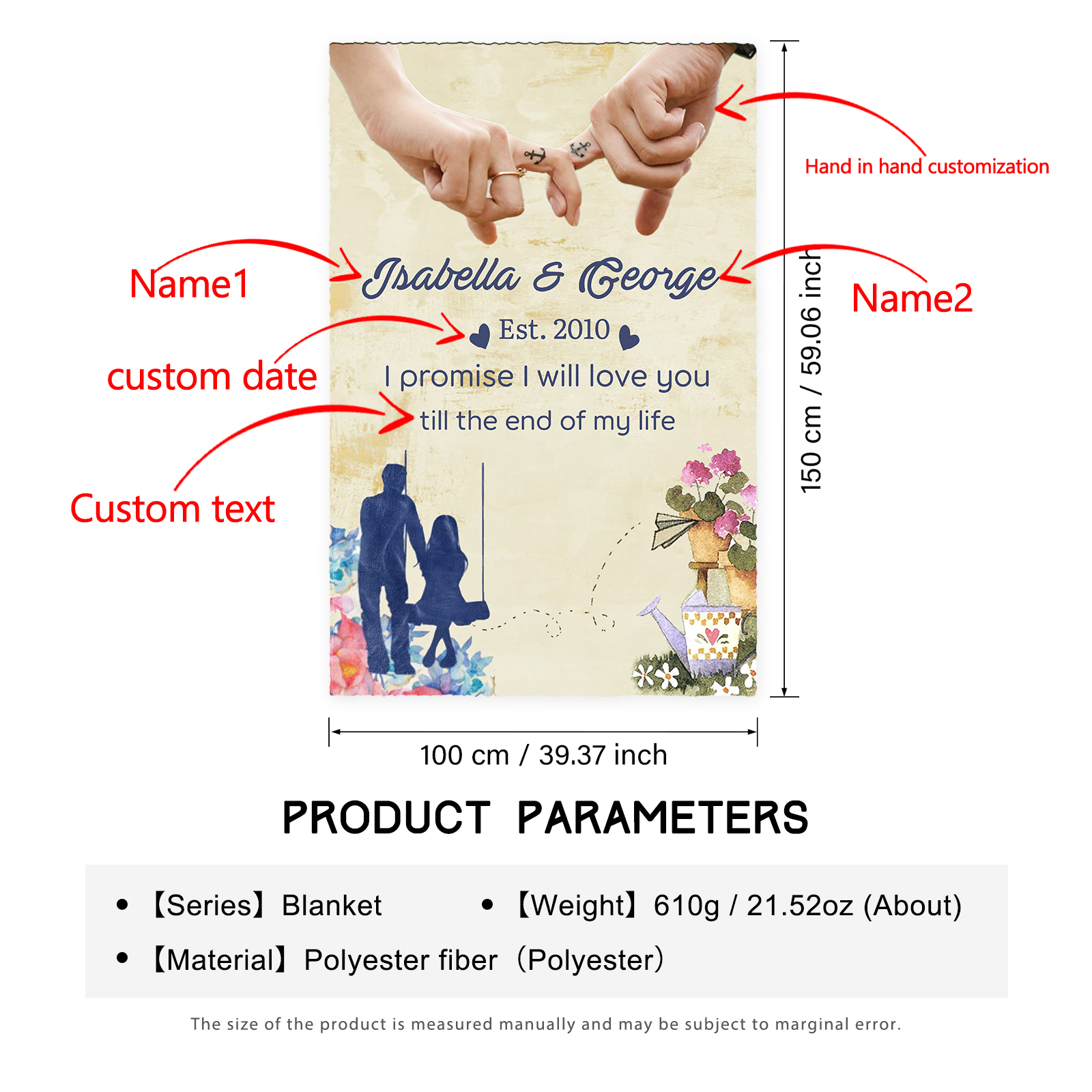 Personalised Couple Blanket Finger Gesture Promise Blanket-Jessemade AU