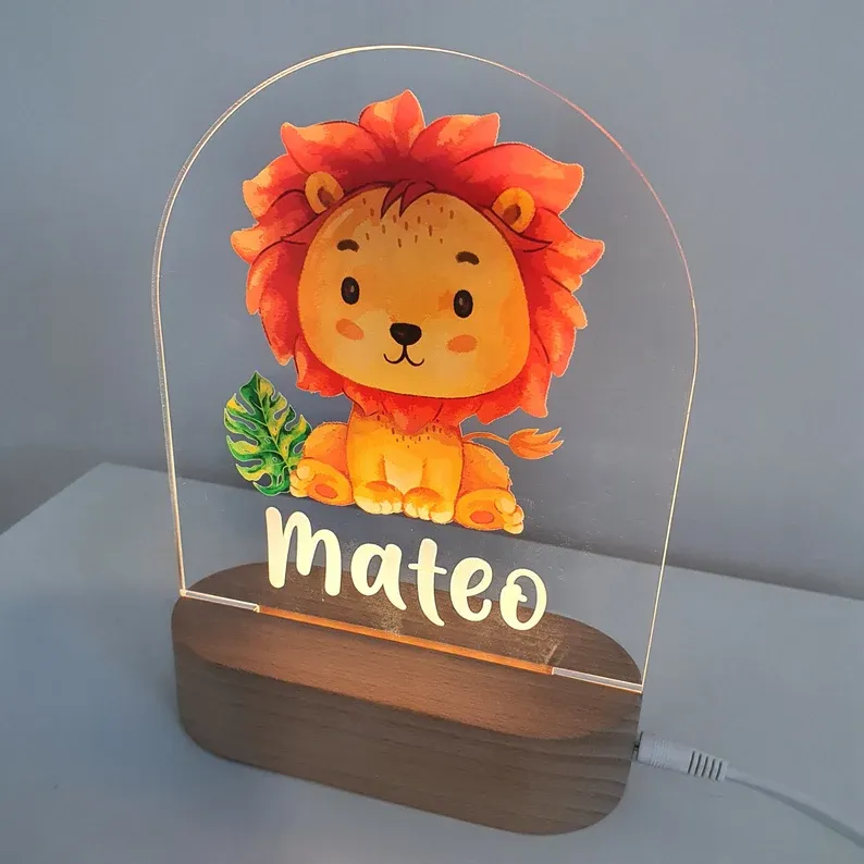 Personalised Jungle Safari Lion Night Light Custom Name LED Lamp Baby Gift for Kids-Jessemade AU