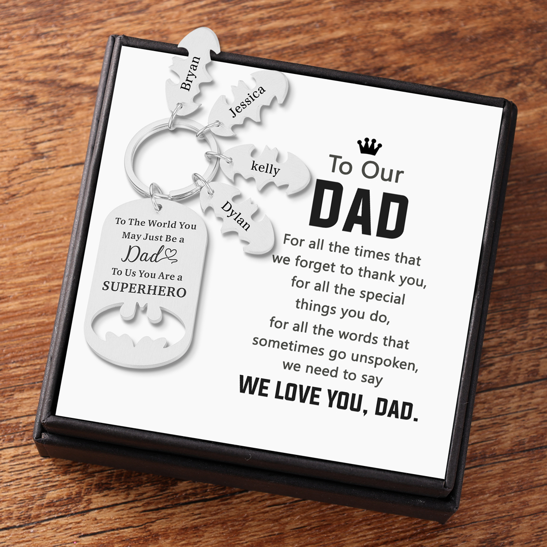 Dad Keychain You Are A Superhero Personalised 4 Names Bat Keychain Gifts for Batman Dad-Jessemade AU