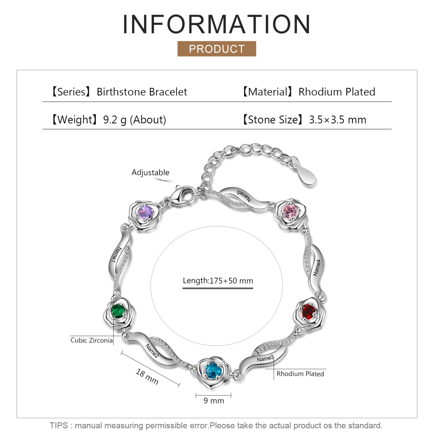 Personalised Rose Bracelet With 5 Birthstones Custom Names Bracelet Gift For Women-Jessemade AU