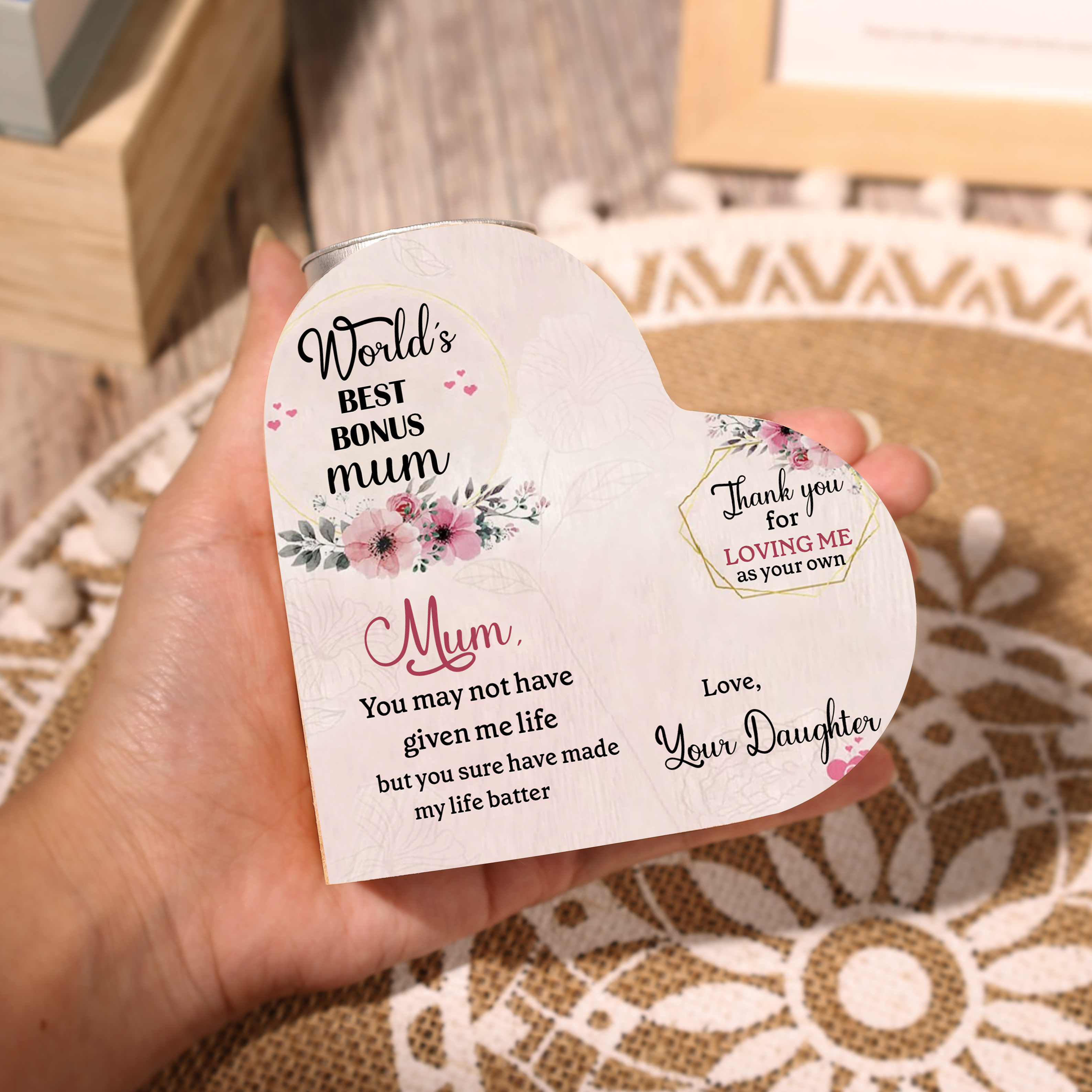 To My Mum-Wooden Heart Candle Holder Flower Candlesticks "made my life better" Gifts For Mother-Jessemade AU