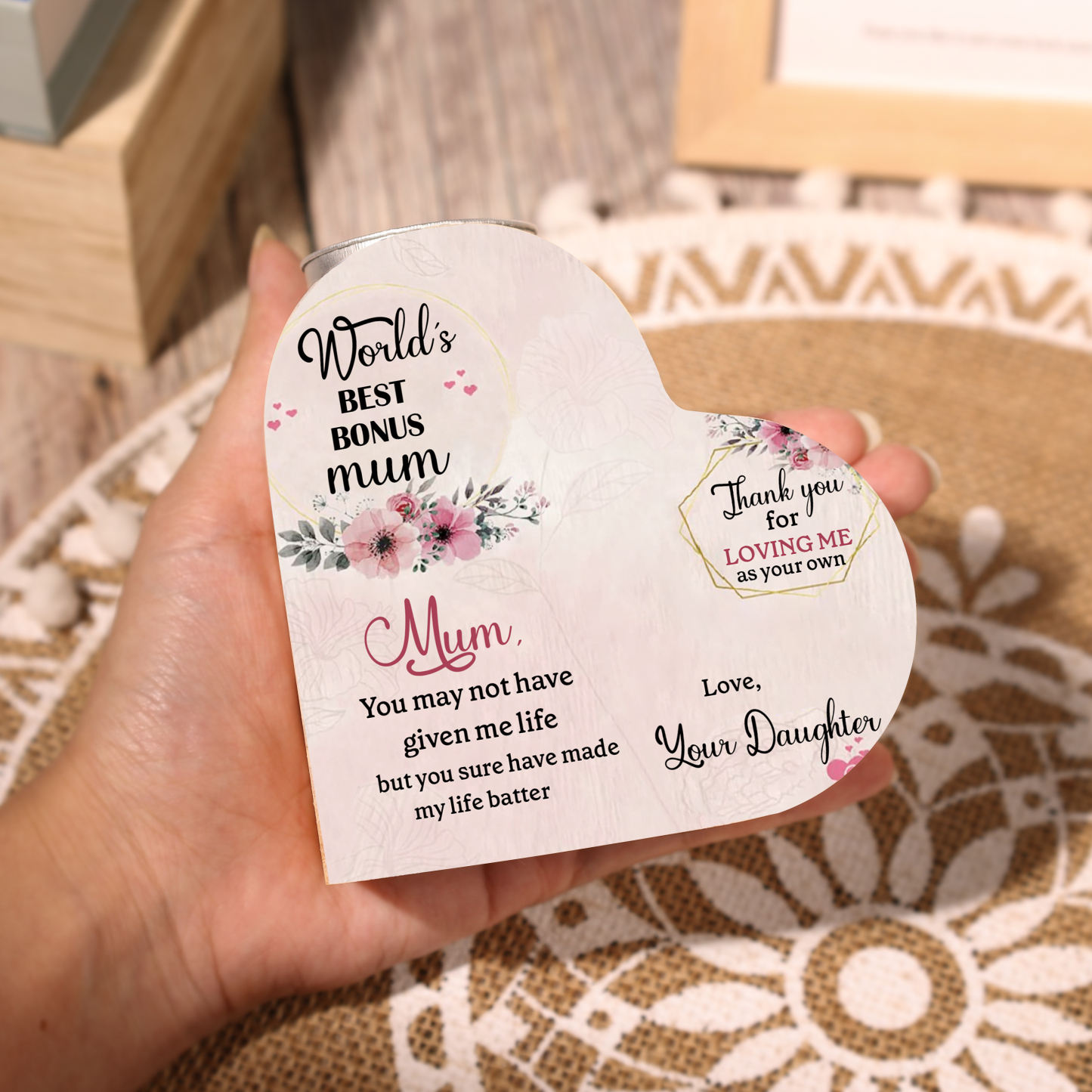 To My Mum-Wooden Heart Candle Holder Flower Candlesticks "made my life better" Gifts For Mother-Jessemade AU