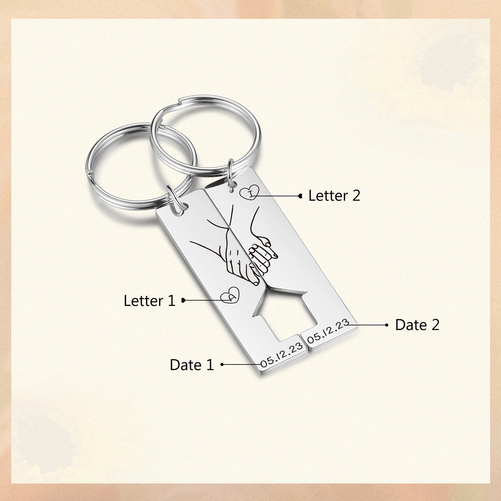 Personalised Couple Keychain Custom 2 Letters & 2 Dates Keyring Valentine's Day Anniversary Gift for Boyfriend/Girlfriend-Jessemade AU
