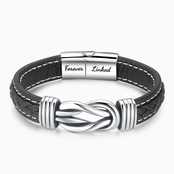 Father and Daughter Forever Linked Together Leather Knot Bracelet Graduation Birthday Gift