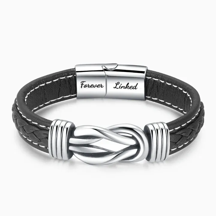Father and Daughter Forever Linked Together Leather Knot Bracelet Graduation Birthday Gift-Jessemade AU