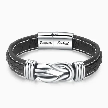 Father and Daughter Forever Linked Together Leather Knot Bracelet Graduation Birthday Gift-Jessemade AU