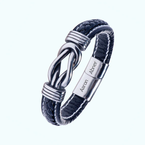 Personalised Name Leather Knot Bracelet "Father and Daughter Forever Linked Together" Father's Day Gift Idea-Jessemade AU