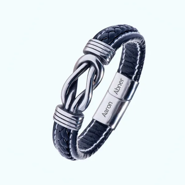 Personalised Name Leather Knot Bracelet "Father and Daughter Forever Linked Together" Father's Day Gift Idea-Jessemade AU