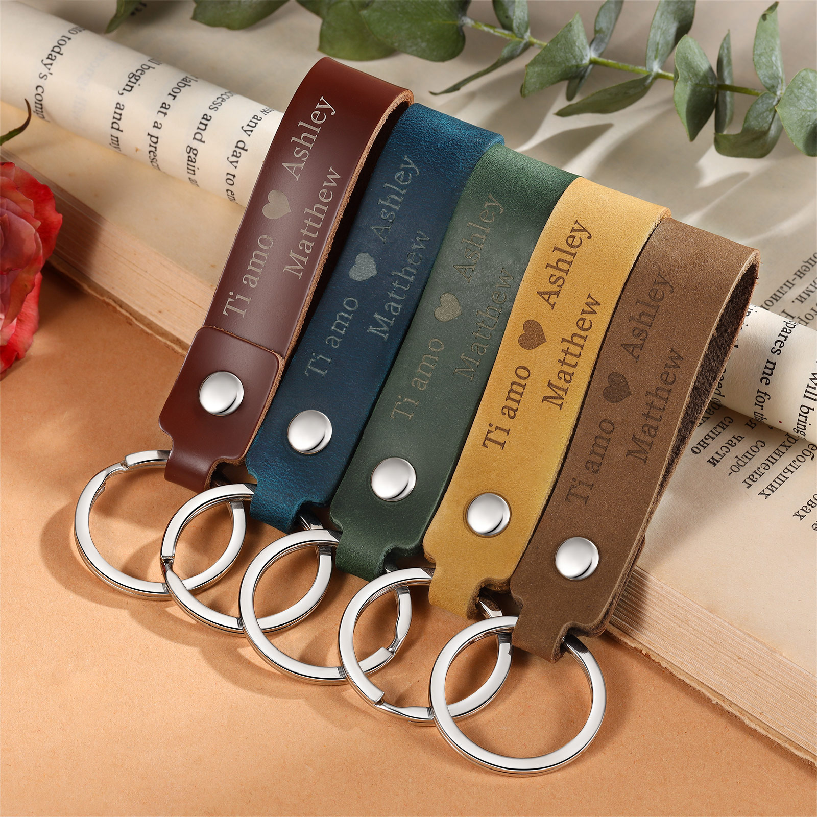 Personalised Leather Keychain Customised with 2 Names & Text Keyring Couple Keychain Gift for Him/her-Jessemade AU