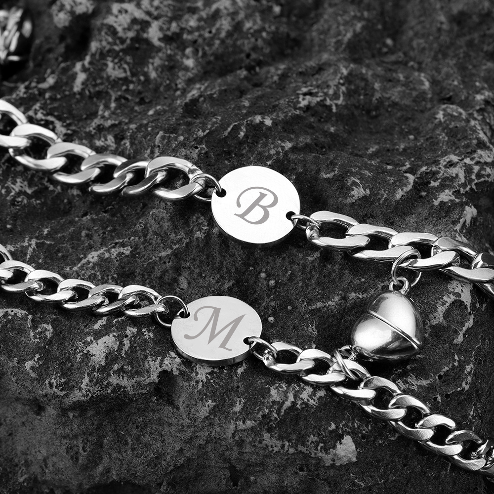 Couple Bracelets Set Customised 2 Letters Bracelet Stainless steel Adjustable Bracelet Valentine's Day Gift for Couples-Jessemade AU