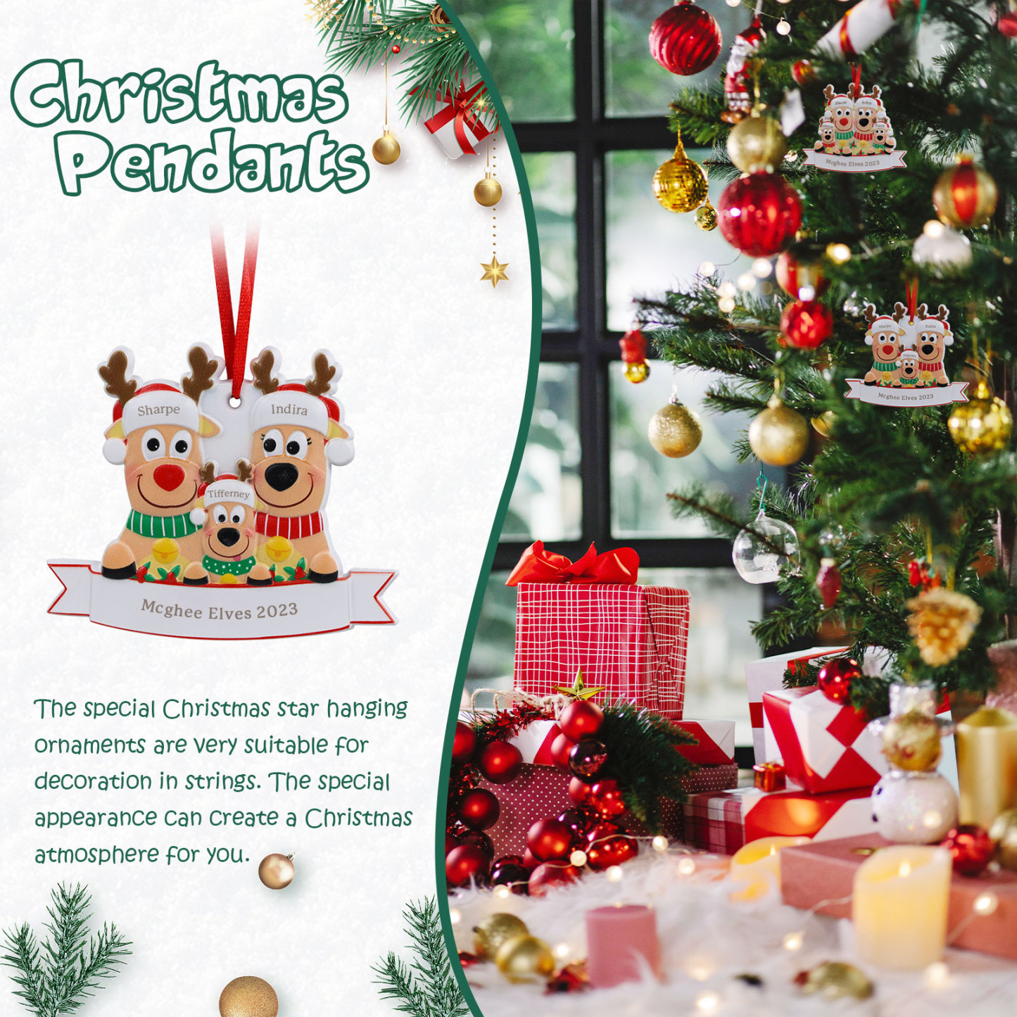 Personalised 3 Names & Text Reindeer Christmas Ornament Resin Christmas Tree Pendant for Family-Jessemade AU