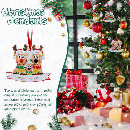 Personalised 3 Names & Text Reindeer Christmas Ornament Resin Christmas Tree Pendant for Family-Jessemade AU