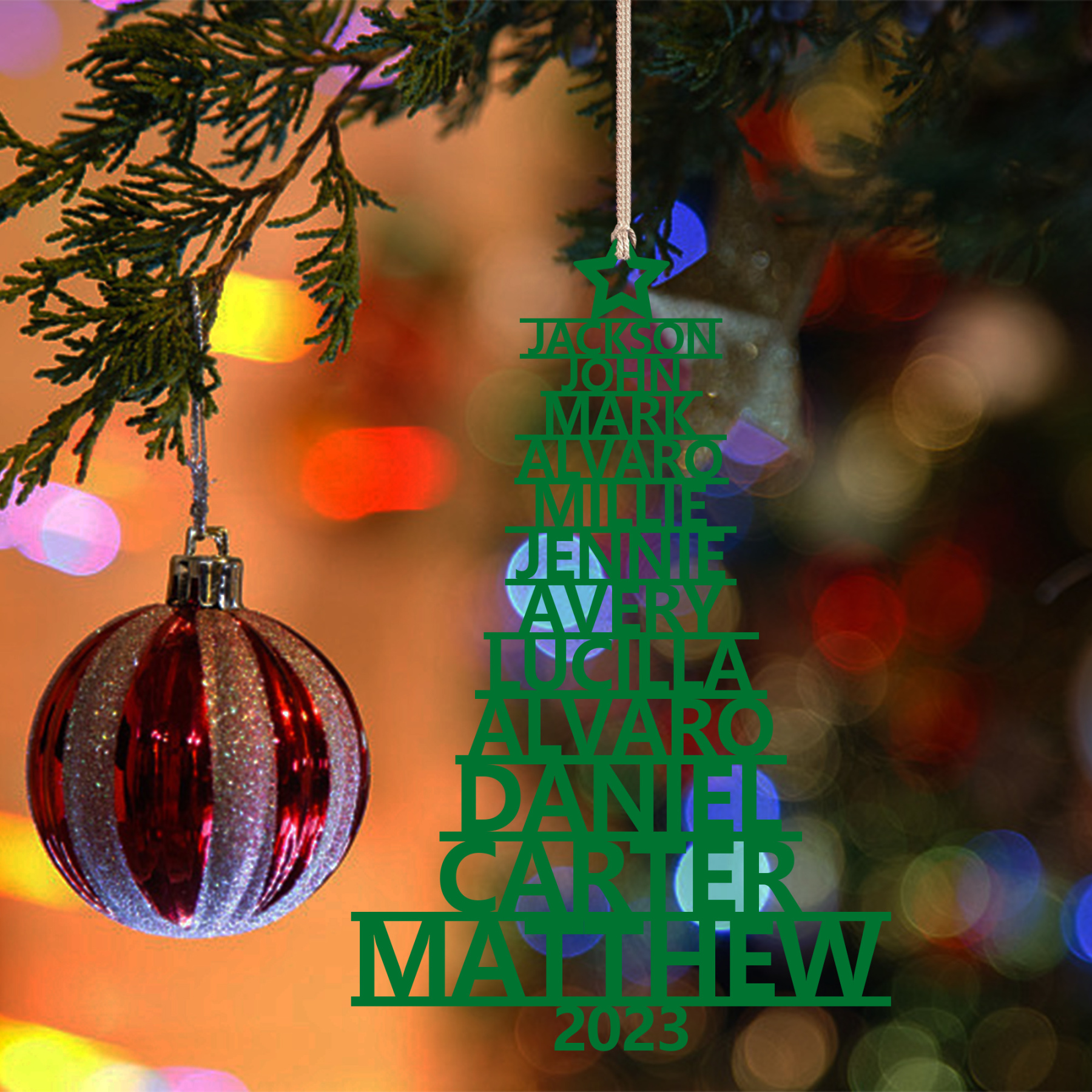 12 Names - Personalised Christmas Tree Ornaments Customised Name Xmas Wooden Decor Gifts for Family Friends-Jessemade AU