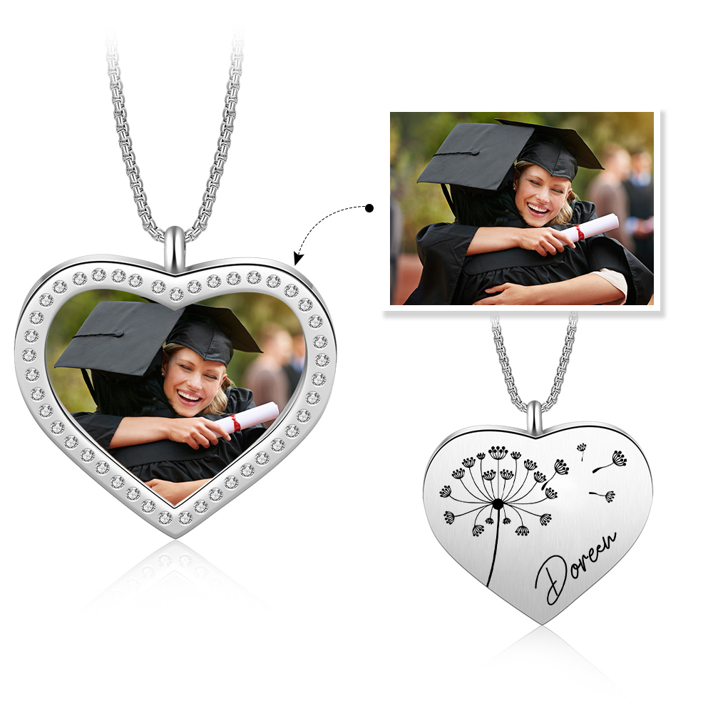 Personalised Graduation Necklace Custom Name & Photo Heart Pendant Necklace Gift for Her-Jessemade AU