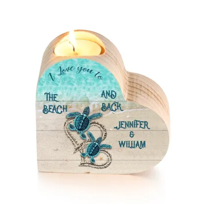 Personalised Couple Heart Candle Holder Engrave Name Turtle Wooden Candlesticks Valentines Gift-Jessemade AU