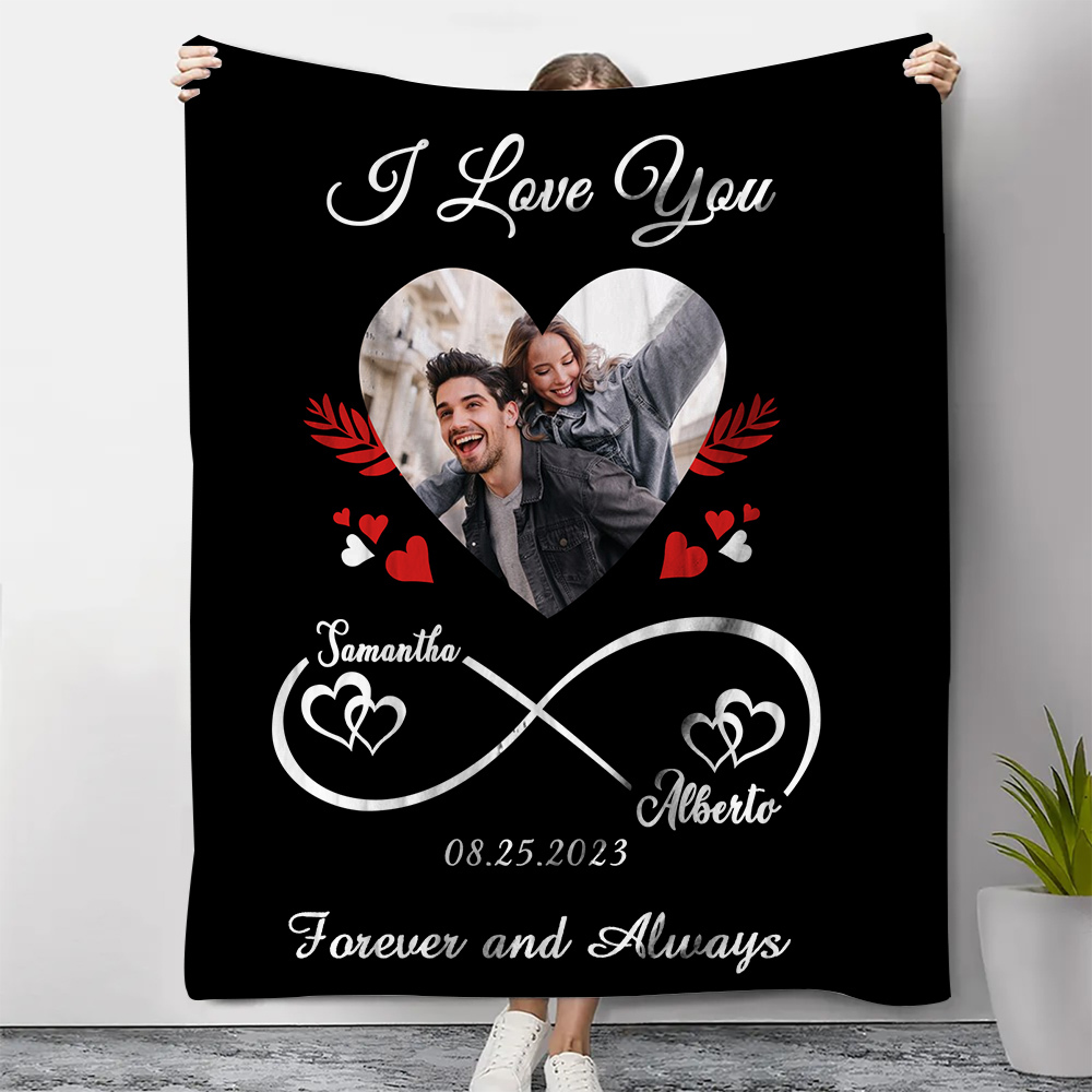 Couple Infinity Blanket Customised 2 Names & Date & Photo Blanket Valentine's Day Gifts - I Love You Forever And Always-Jessemade AU