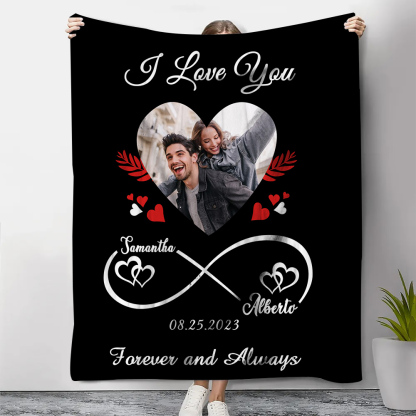 Couple Infinity Blanket Customised 2 Names & Date & Photo Blanket Valentine's Day Gifts - I Love You Forever And Always-Jessemade AU