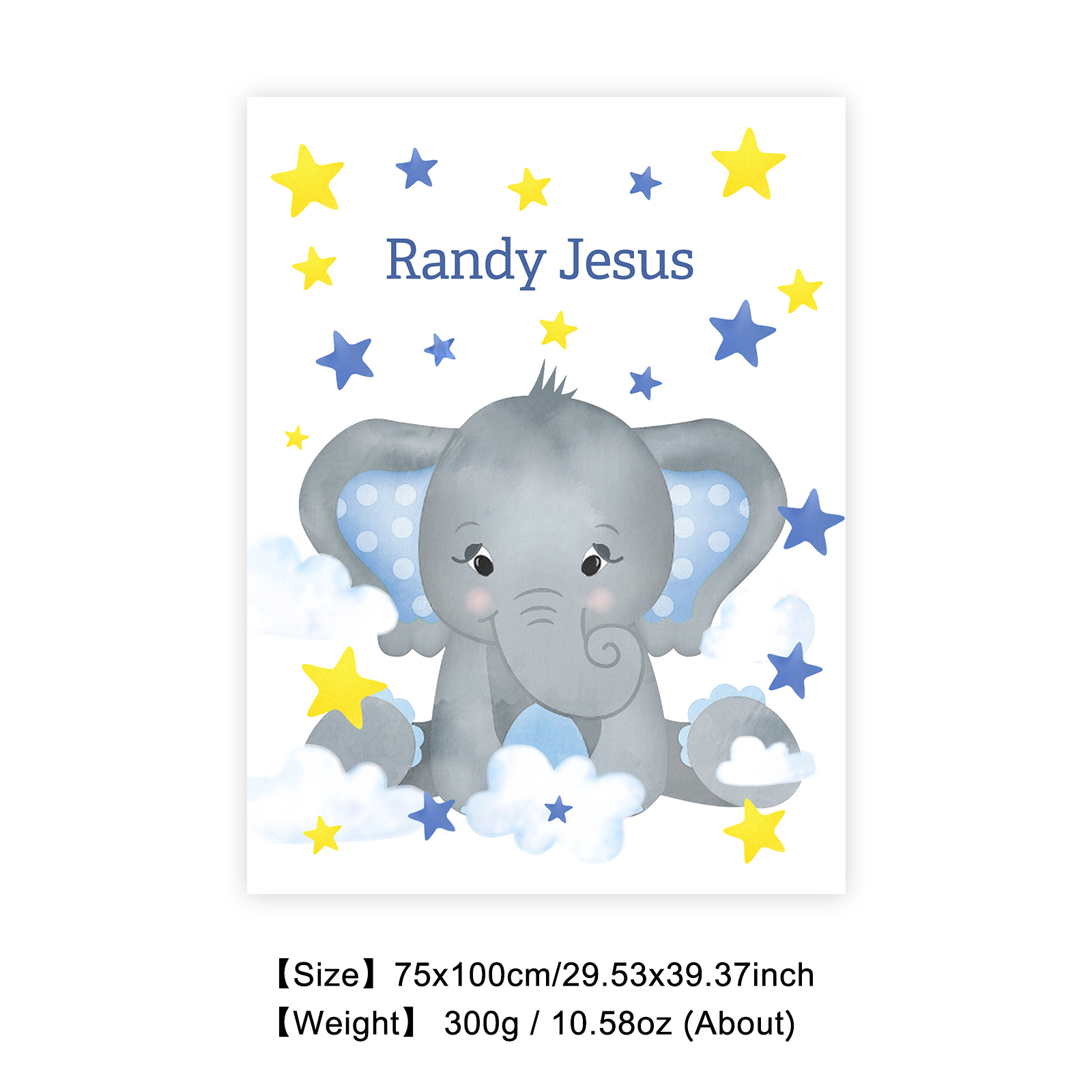 Personalised Elephant Blanket Custom Name Cute Cartoon Blanket-Jessemade AU