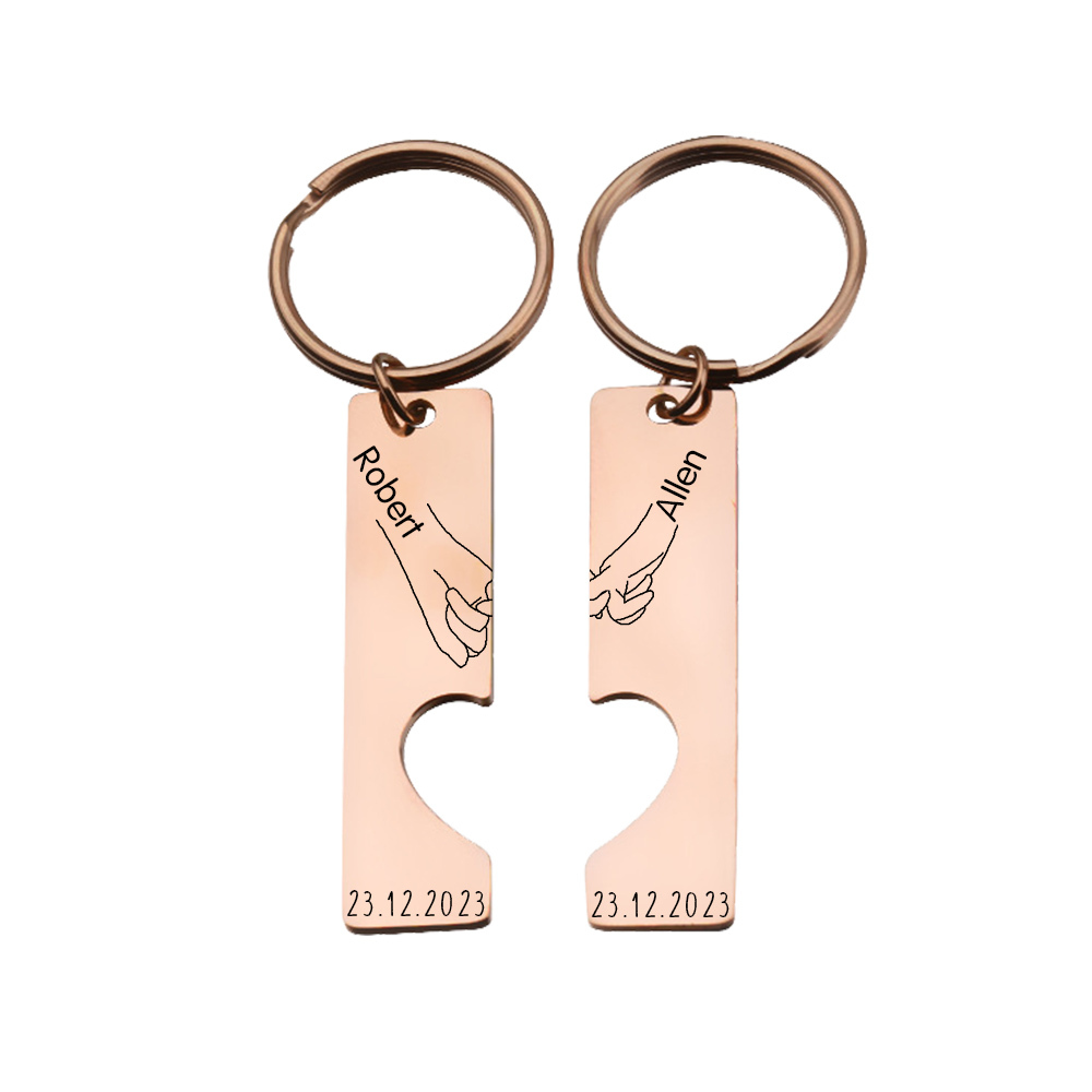 Personalised Couple Pinky Promise Keychain Customised Names & Date Matching Couple Keyring Valentine's Day Gifts For Couples-Jessemade AU