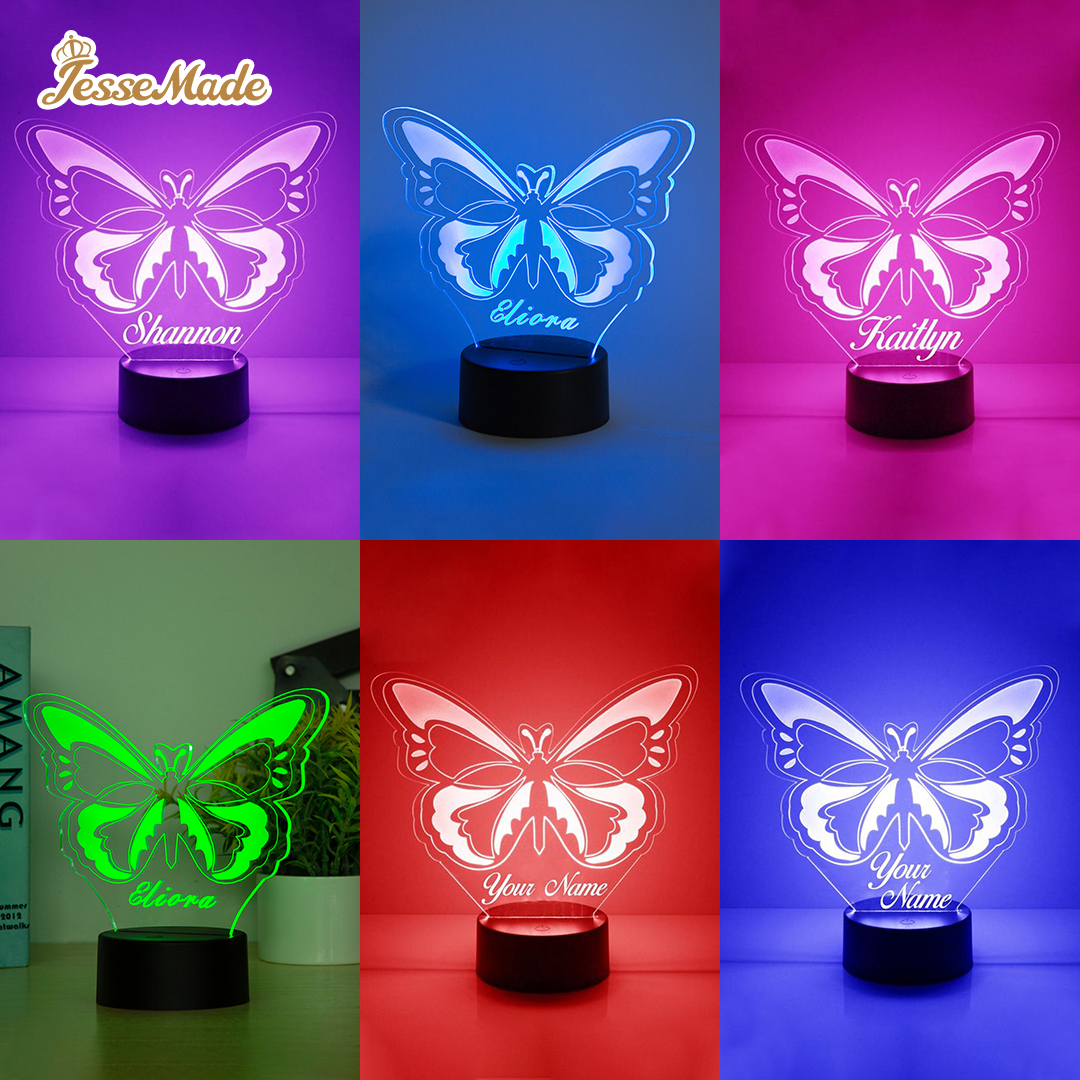 Personalised Butterfly Name Night Light Engraved Lamp-Jessemade AU
