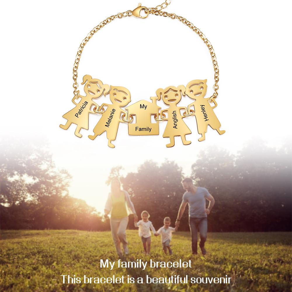 Customised with 4 Children Charms Bracelet Engraved Names Bracelet Gifts for Mom-Jessemade AU