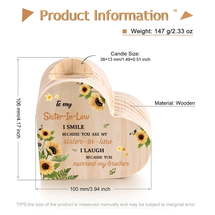 To My Sister-In-Law Heart Candle Holder "I Smile Because You Are My Sister-In-Law" Wooden Candlestick-Jessemade AU