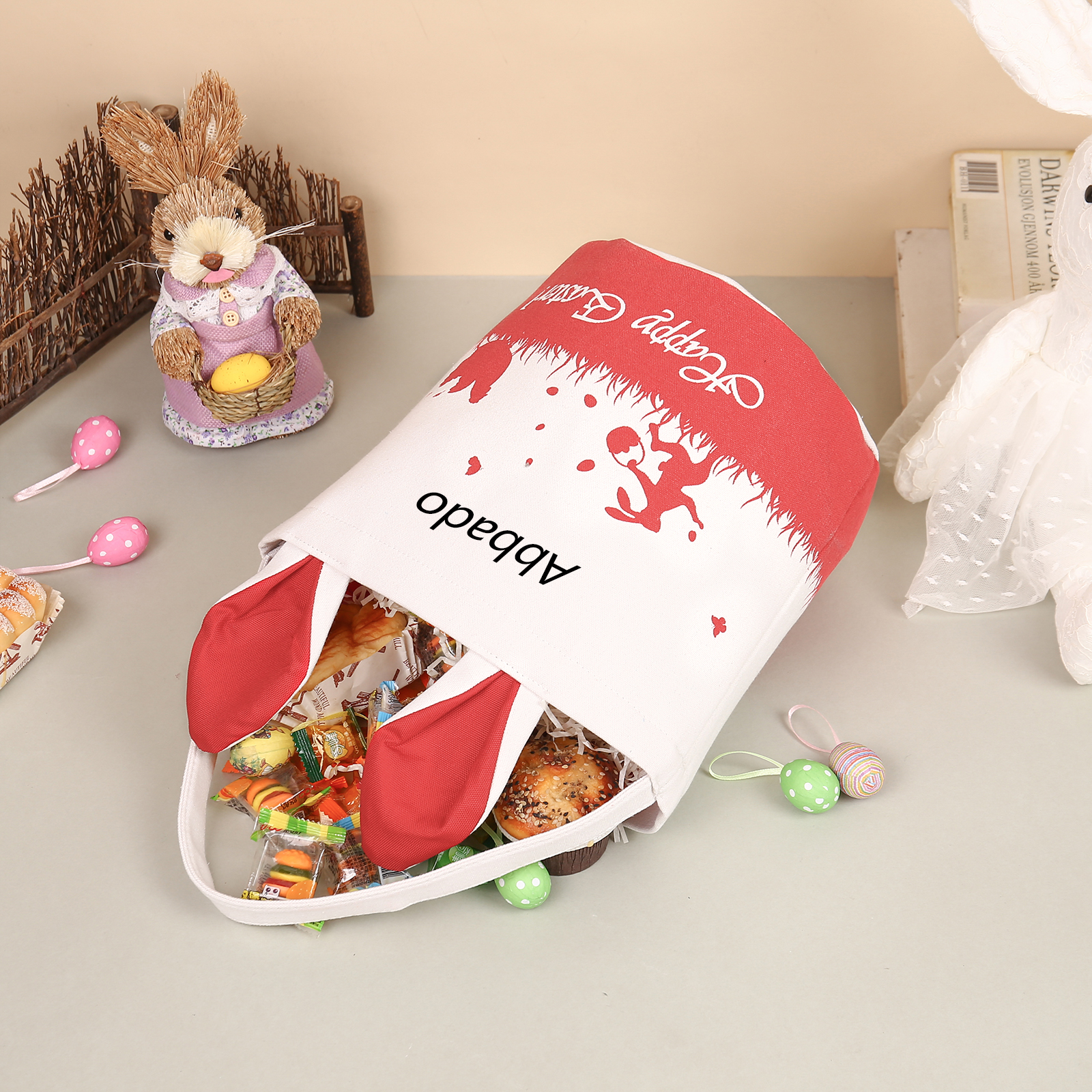 Personalised Bunny Tote Bag Customised with Name Bunny Bucket Bag Easter Gifts-Jessemade AU