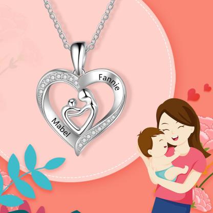 925 Sterling Silver Engraved with 2 Names Love Necklace For Mom-Jessemade AU