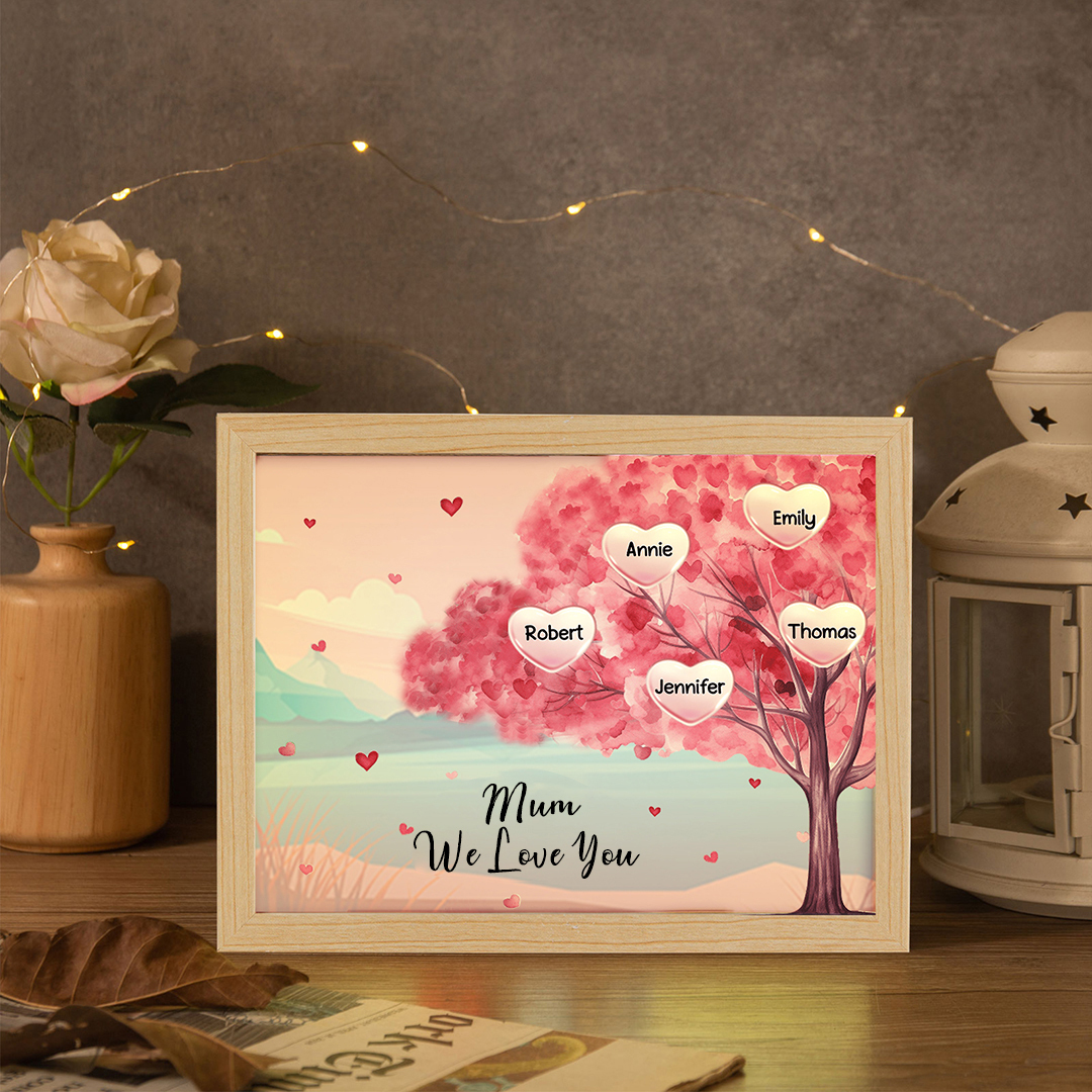 Personalised Frame Night Light Custom 1 Text & 5 Names Pink Family Tree Ornament Gifts for Mother/Grandma-Jessemade AU