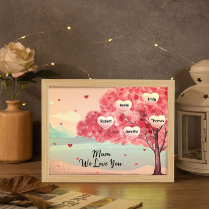 Personalised Frame Night Light Custom 1 Text & 5 Names Pink Family Tree Ornament Gifts for Mother/Grandma-Jessemade AU