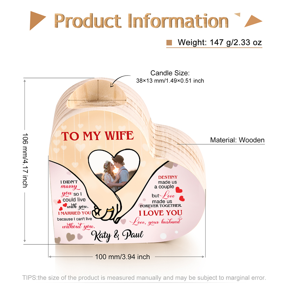 Personalised Love Couple Heart Candle Holder Engrave Photo Wooden Candlesticks Valentines Gift-Jessemade AU