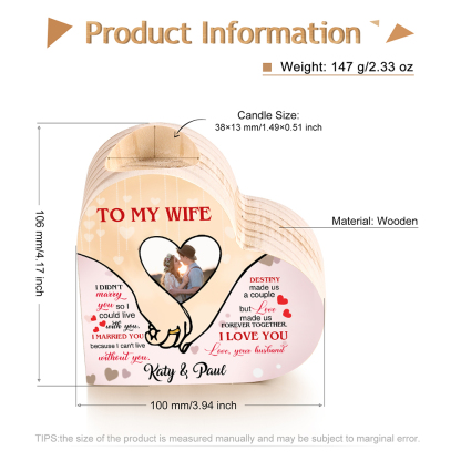 Personalised Love Couple Heart Candle Holder Engrave Photo Wooden Candlesticks Valentines Gift-Jessemade AU