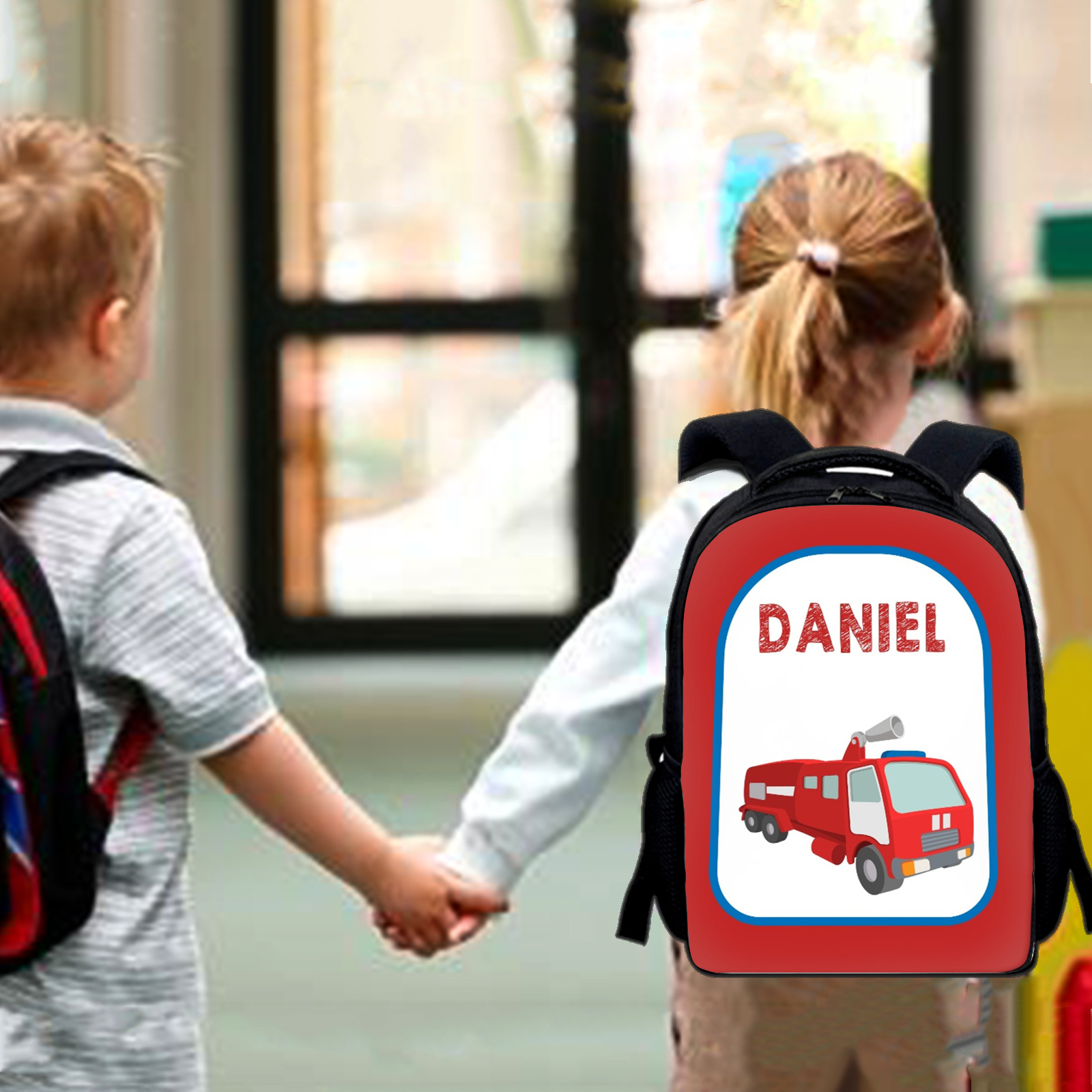 Custom Name Schoolbag Red Rescue Vehicle Backpack Personalised School Bag for Kids-Jessemade AU