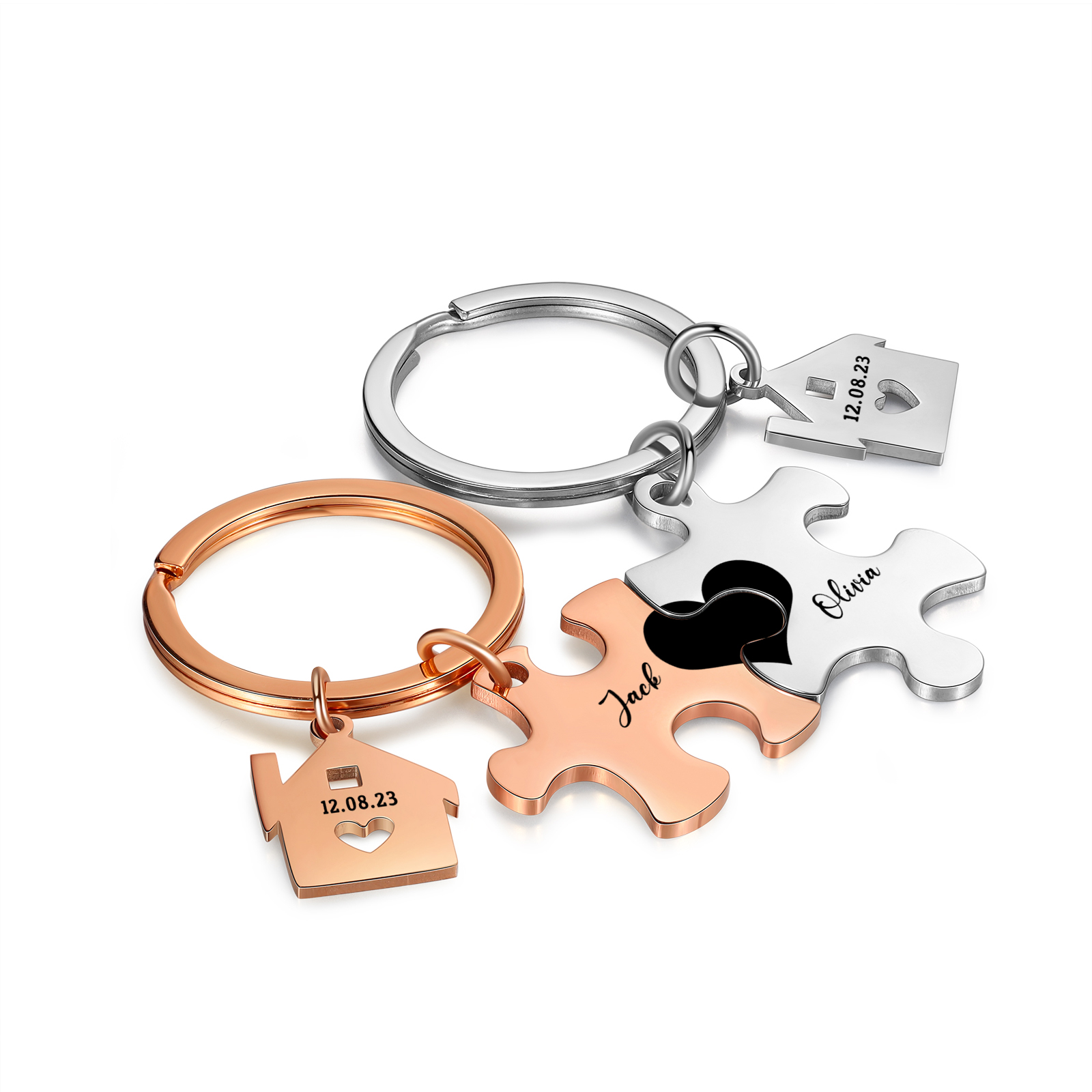 2 PCS Couple Keychain Set Custom 2 Names & Date Keyring Puzzle Keychain Valentine's Day Personalised Gift for Him/Her-Jessemade AU