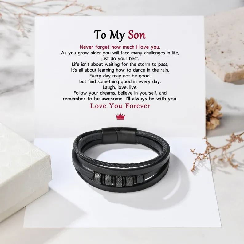 To My Grandson Leather Bracelet "I’ll always be with you" Inspirational Gifts For grandon-Jessemade AU