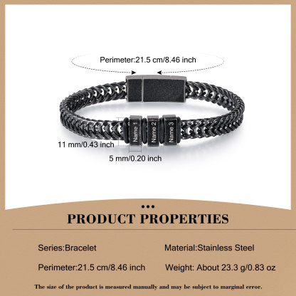 3 Names - Men's Vintage Bracelet Customised Name Stainless Steel Bracelet Personalised Gift for Him-Jessemade AU