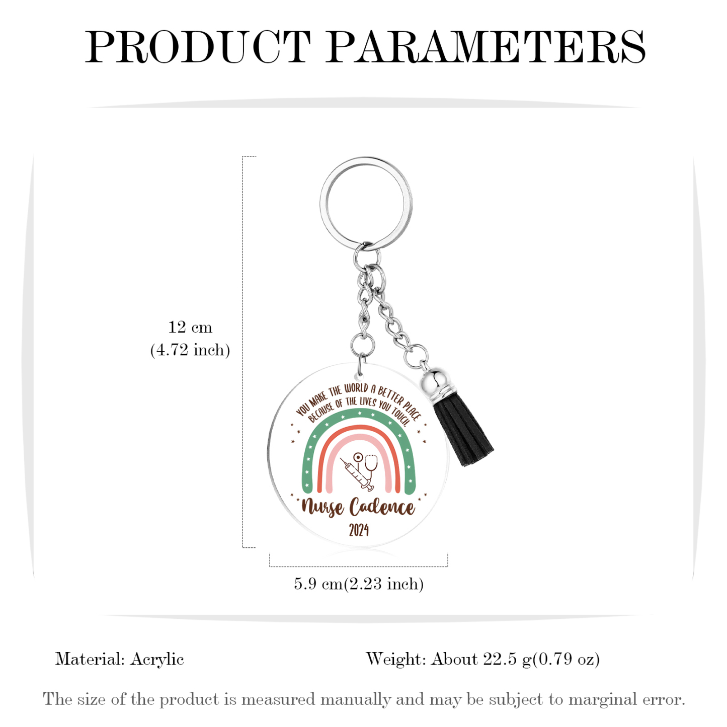 Personalised Nurse Keychain Custom Text & Year Acrylic Keychain Gift For Her - You Make The World A Better Place-Jessemade AU